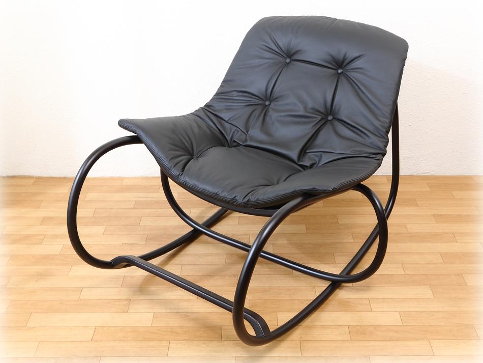 トンTON ベントウッドロッキングチェア No599 ウエイブWAVE / ダーク・ウェンジ / 黒革