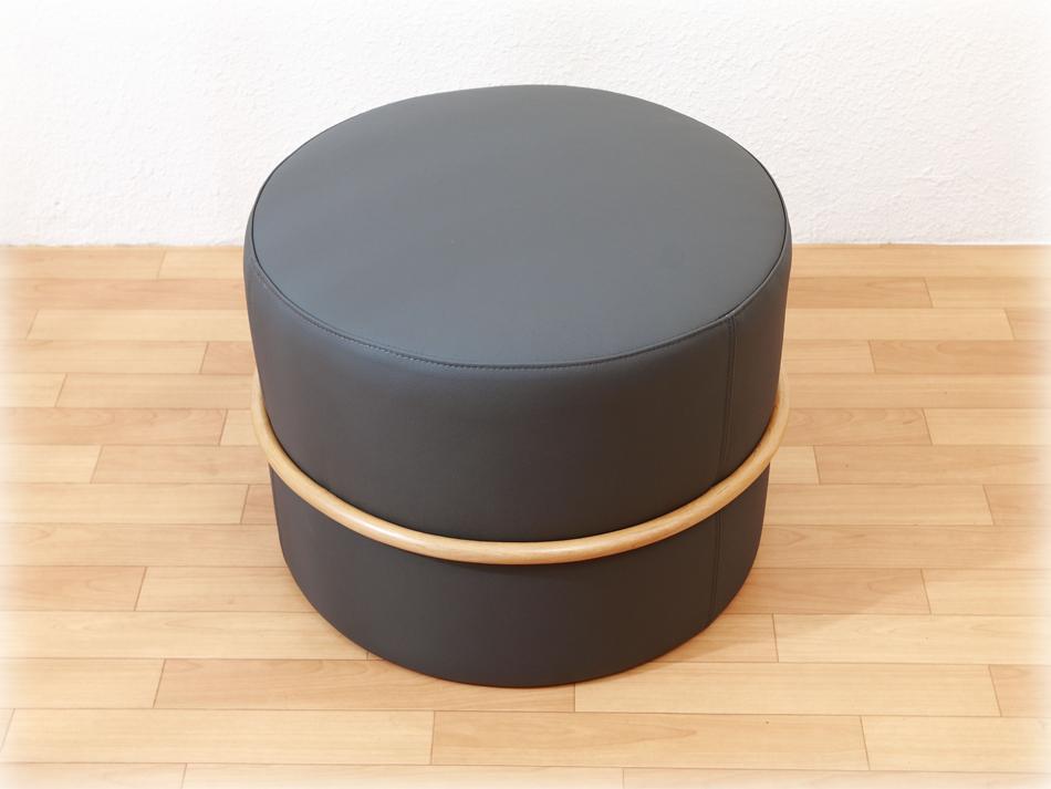 ページドPaged ベントウッドクッションスツール/ナチュラルオークリング/グレーレザー1枚目の画像